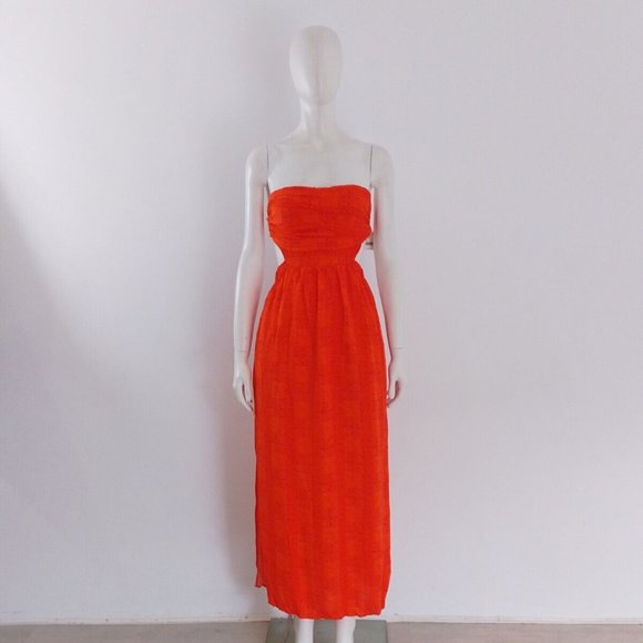 BNWT Free People (XS) Orange Summer Long Party Bandeau Cut-Out Maxi-Dress £98 - Picture 2 of 10
